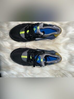 Nike Air Huarache Black Gray Blue Volt Sneakers - US 5Y/ Women’s 6.5